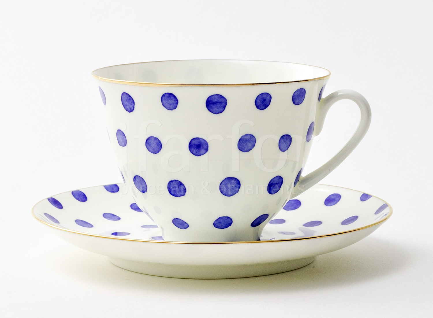 Чашка с блюдцем чайная «Настроение. Polka dot» 1/2 Форма: Весенняя. Толстостенный костяной фарфор. 250 мл.