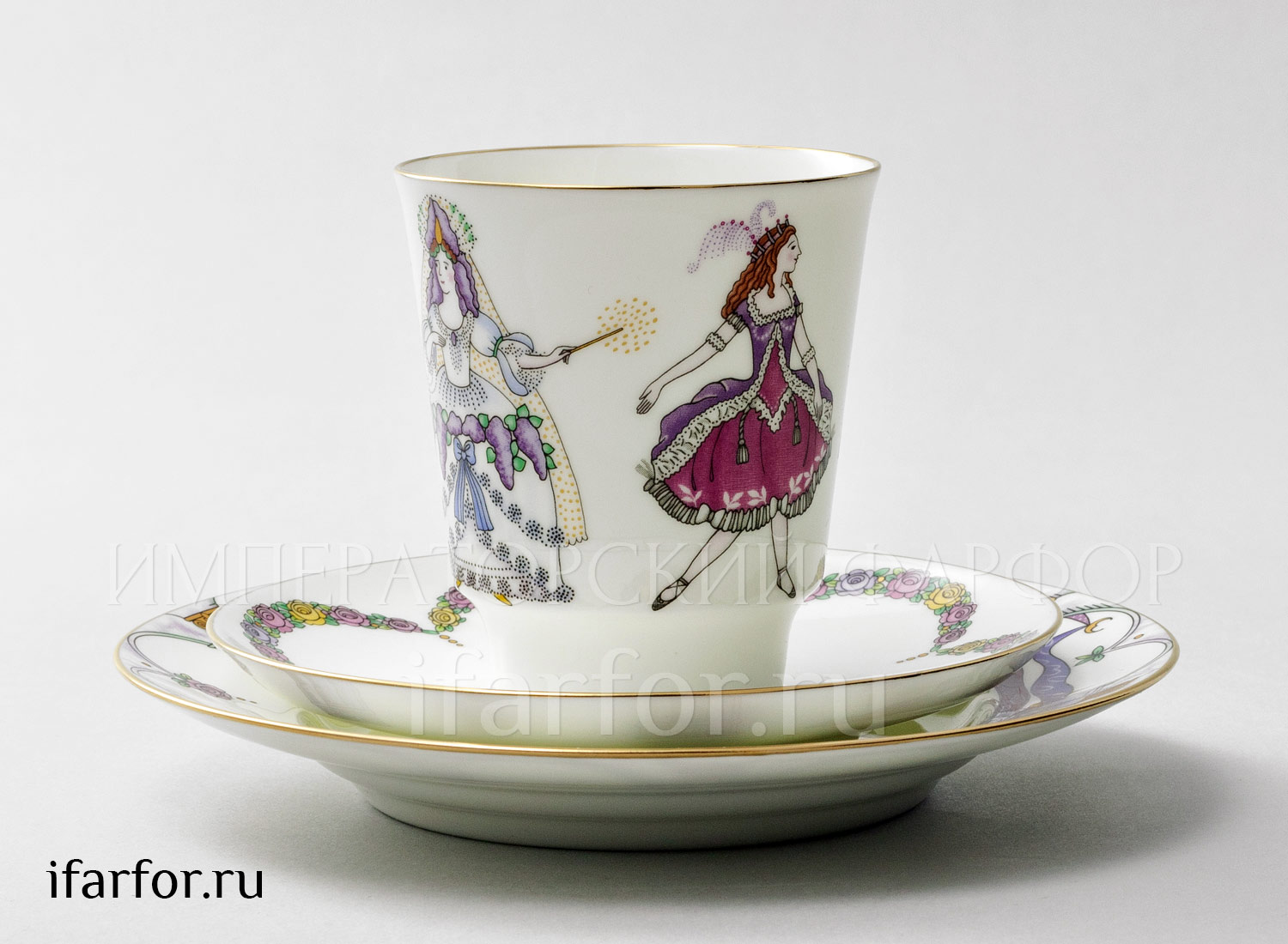 Комплект трехпредметный «Балет. Спящая красавица» 1/3 Форма: Майская. Тонкостенный костяной фарфор. 165 мл.