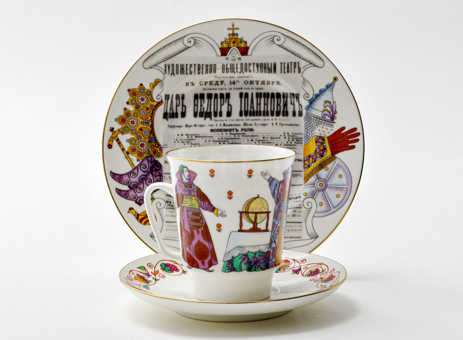 Комплект трехпредметный «Царь Федор Иоаннович» 1/3 Форма: Майская. Тонкостенный костяной фарфор. 165 мл.