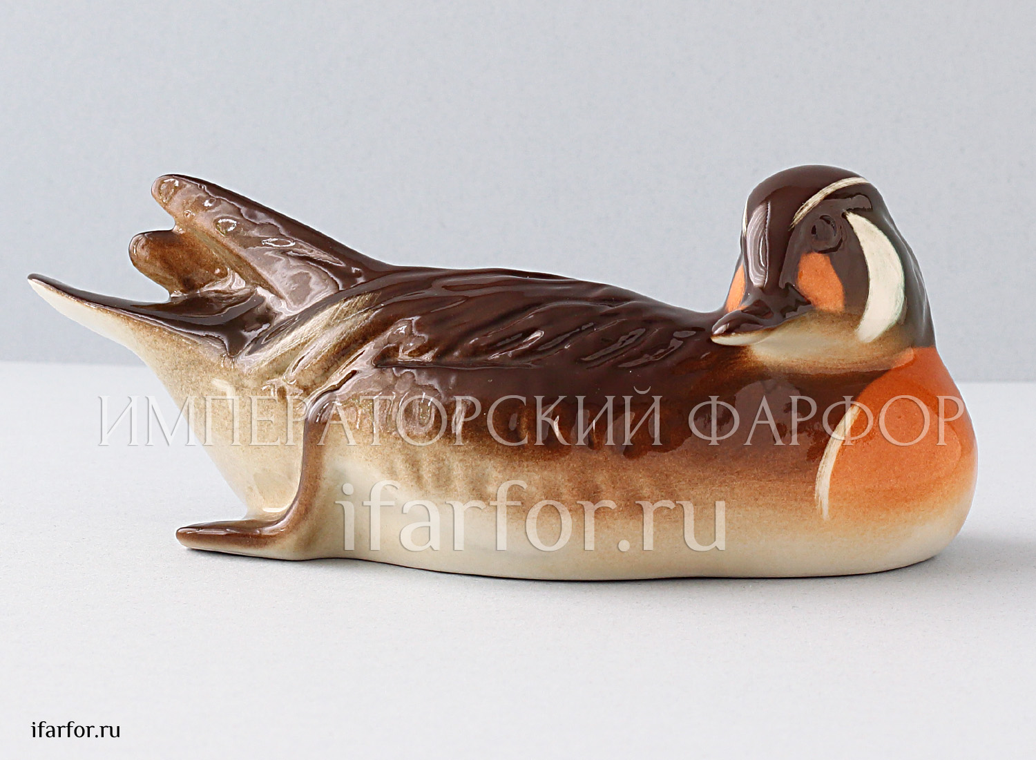 Скульптура «Байкальская утка N1» Форма: Байкальская утка N1. Мягкий фарфор. 155 x 64 мм.