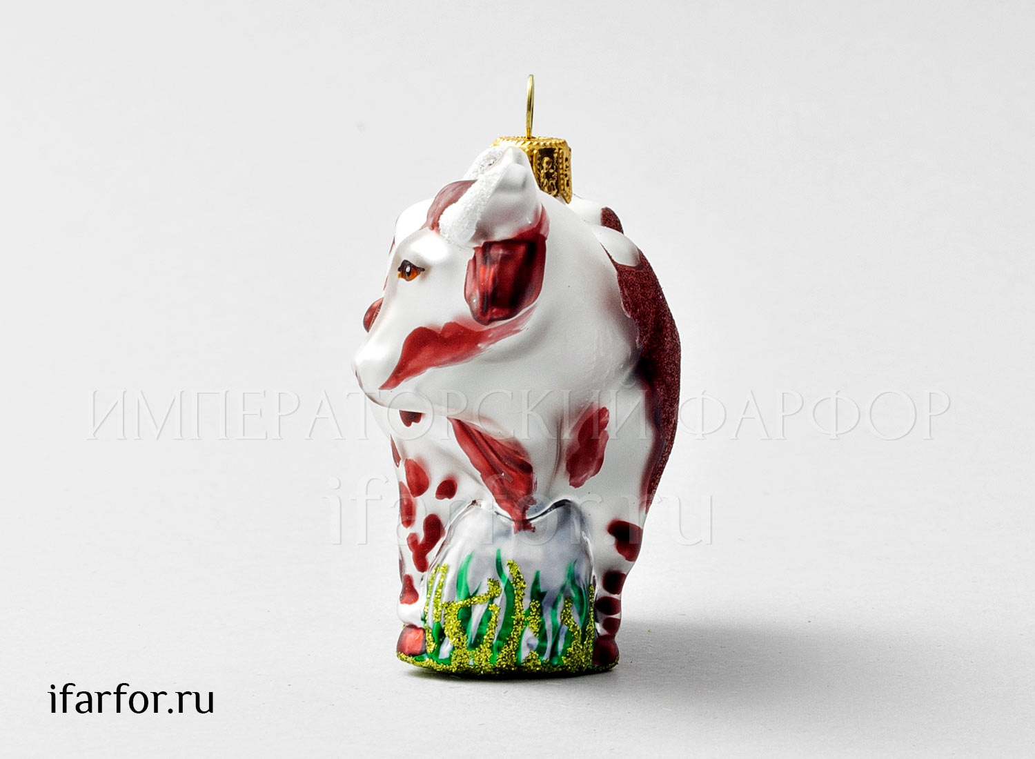 Елочная игрушка «Корова пятнистая» Стекло. 100 x 97 x 77 мм.