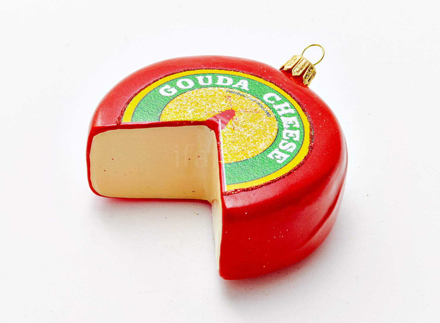 Елочная игрушка «Сыр Gouda» Стекло. 80 x 85 мм.