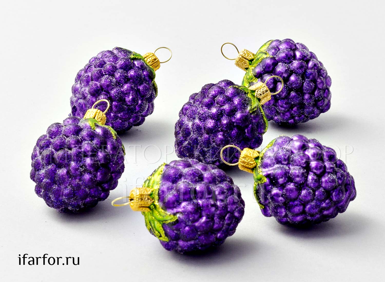 Елочная игрушка «Ежевика в банке (6шт.)» Стекло. 85 x 120 мм.