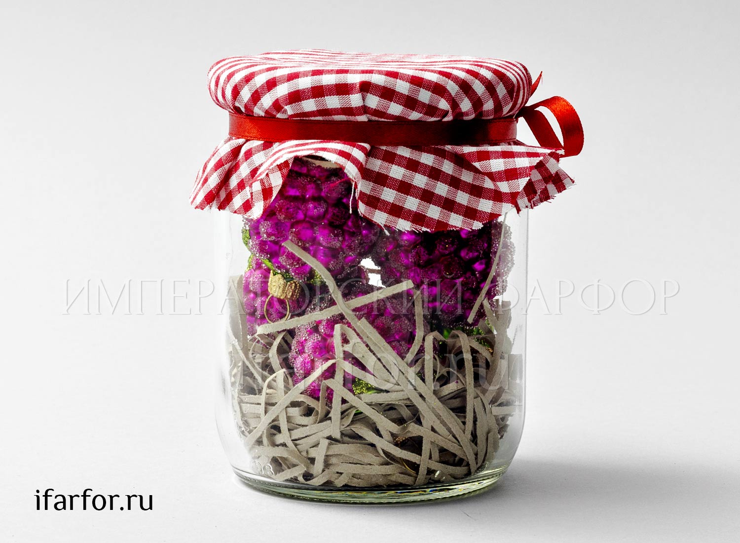 Елочная игрушка «Малина в банке (6 шт.)» Стекло. 85 x 115 мм.