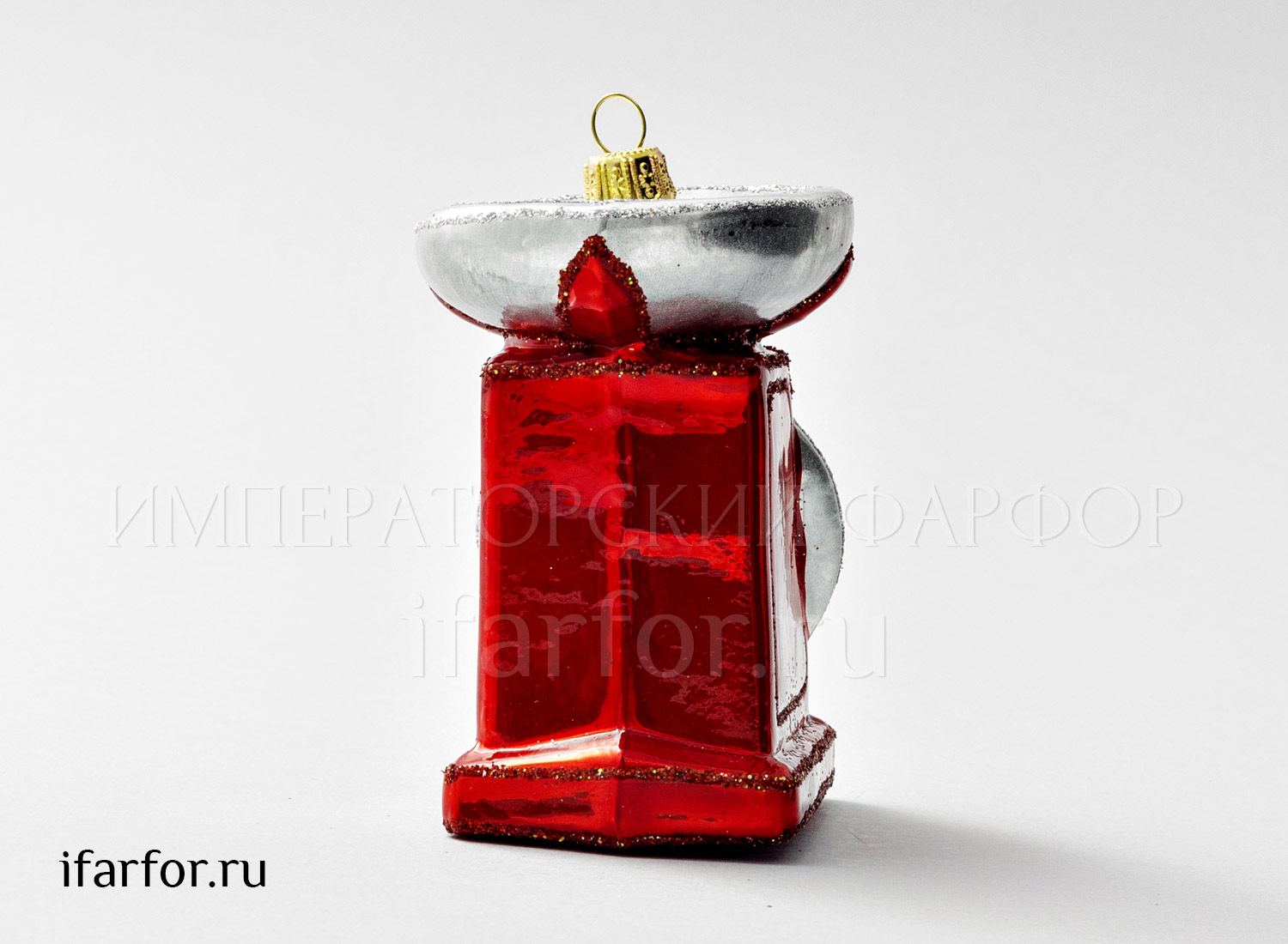 Елочная игрушка «Ретро Техника. Кухонные весы» Стекло. 75 x 96 мм.