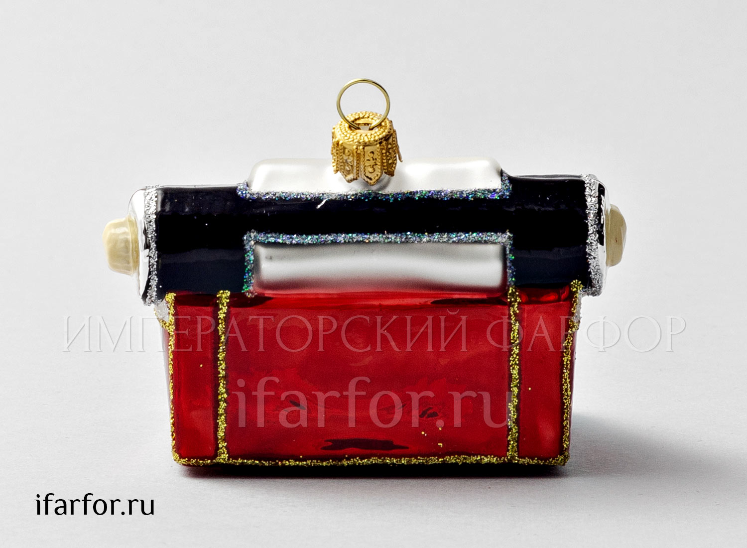 Елочная игрушка «Ретро Техника. Пишущая машинка красная» Стекло. 90 x 75 x 61 мм.