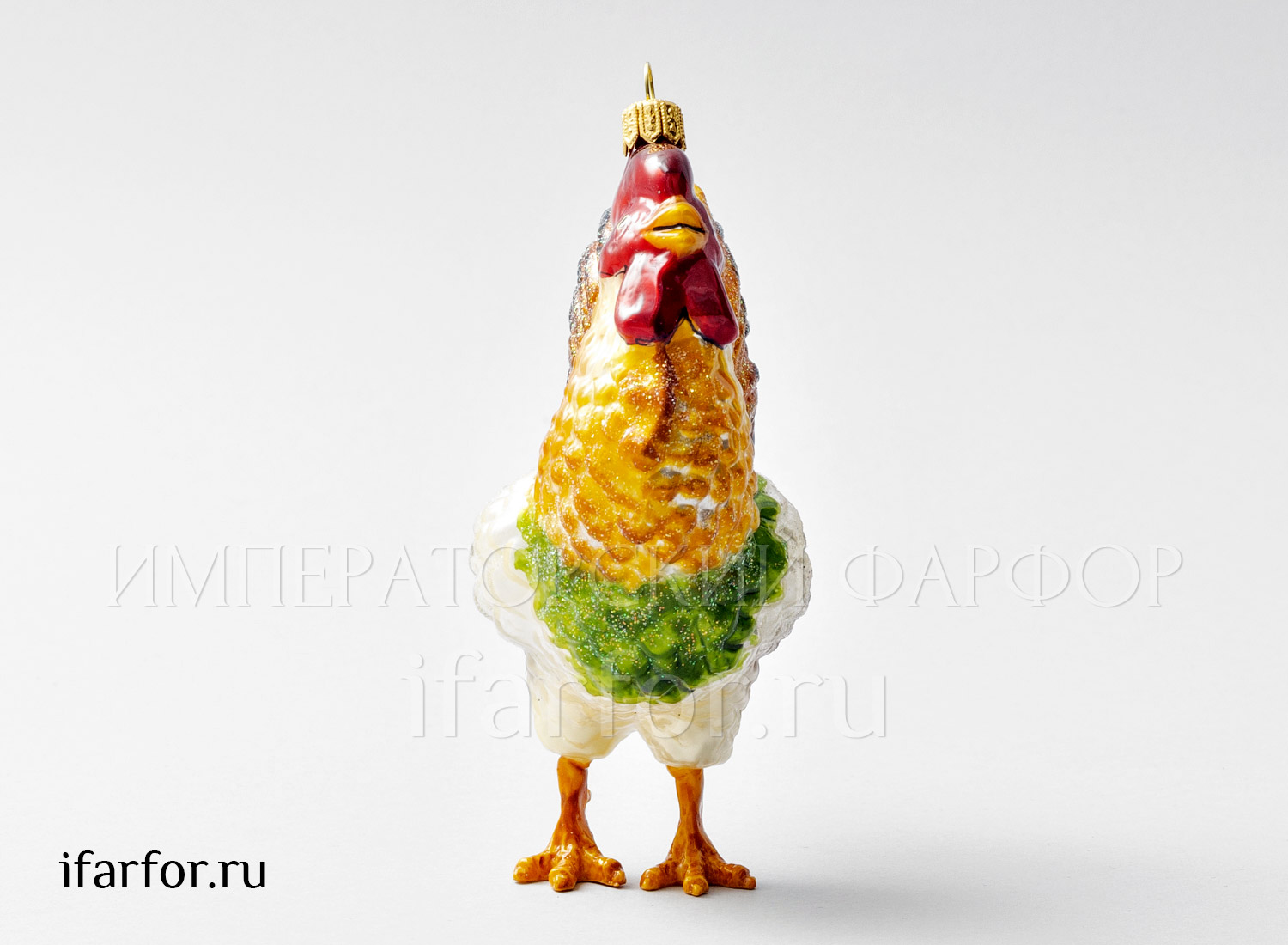 Елочная игрушка «Петух» Стекло. 125 x 145 мм.