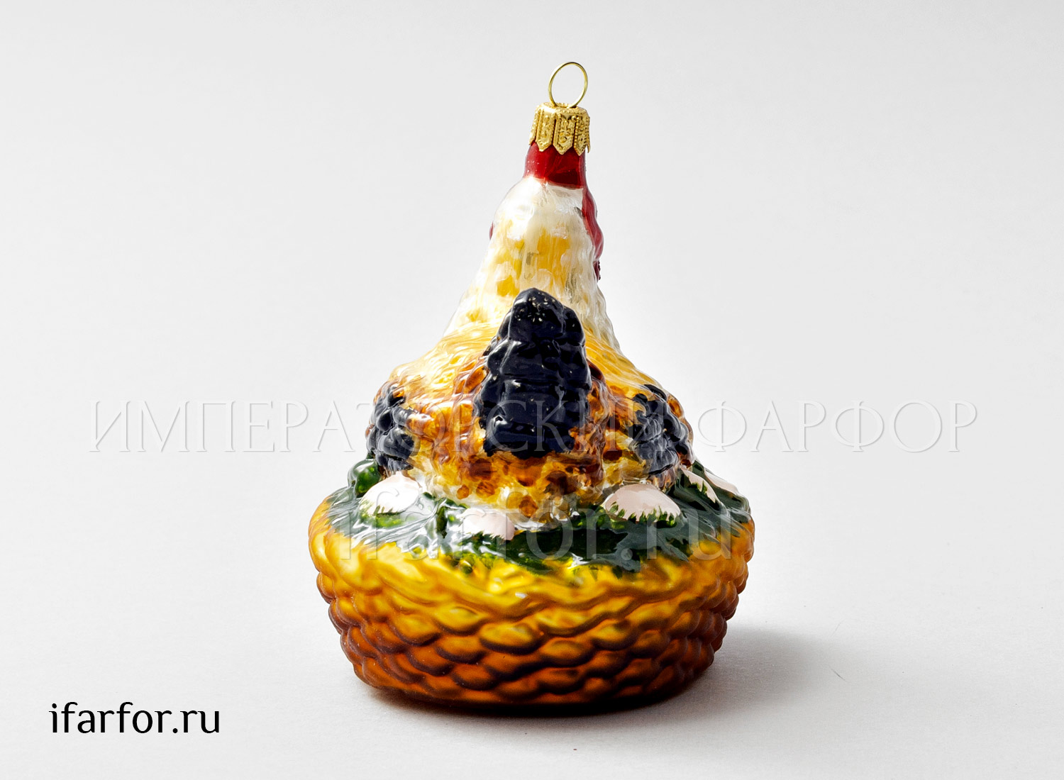 Елочная игрушка «Курочка в гнезде» Стекло. 100 x 105 мм.
