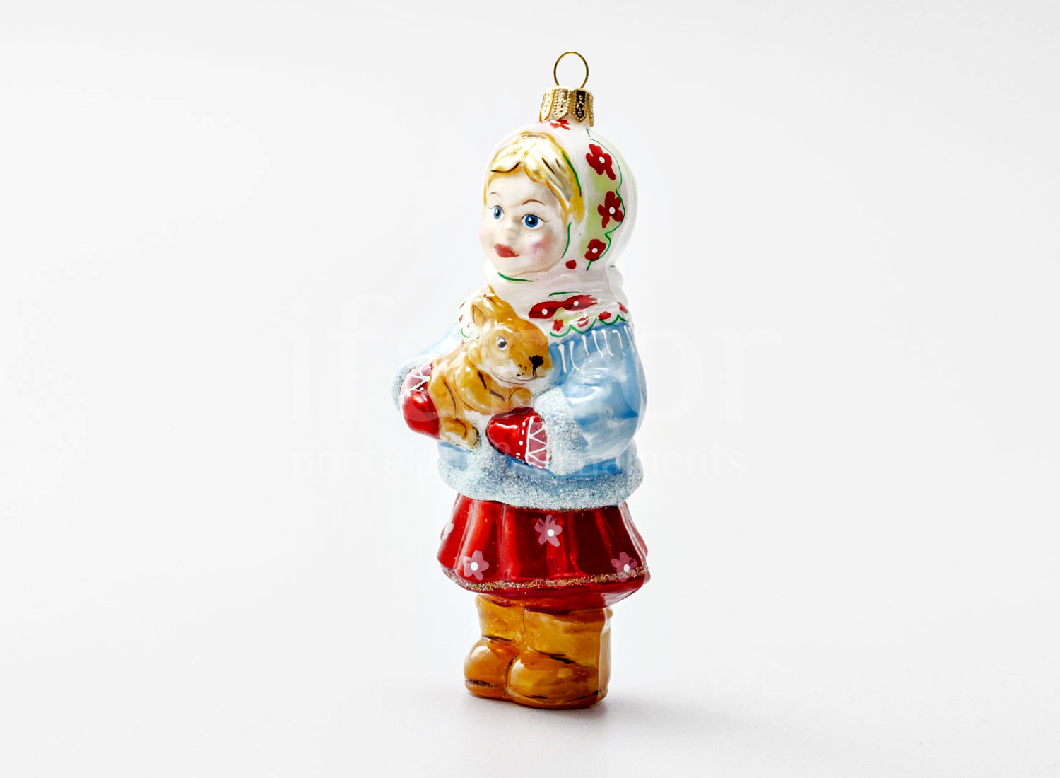 Елочная игрушка «Девочка с зайцем» Стекло. 50 x 135 мм.