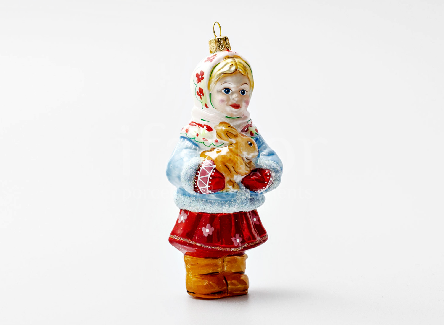 Елочная игрушка «Девочка с зайцем» Стекло. 50 x 135 мм.