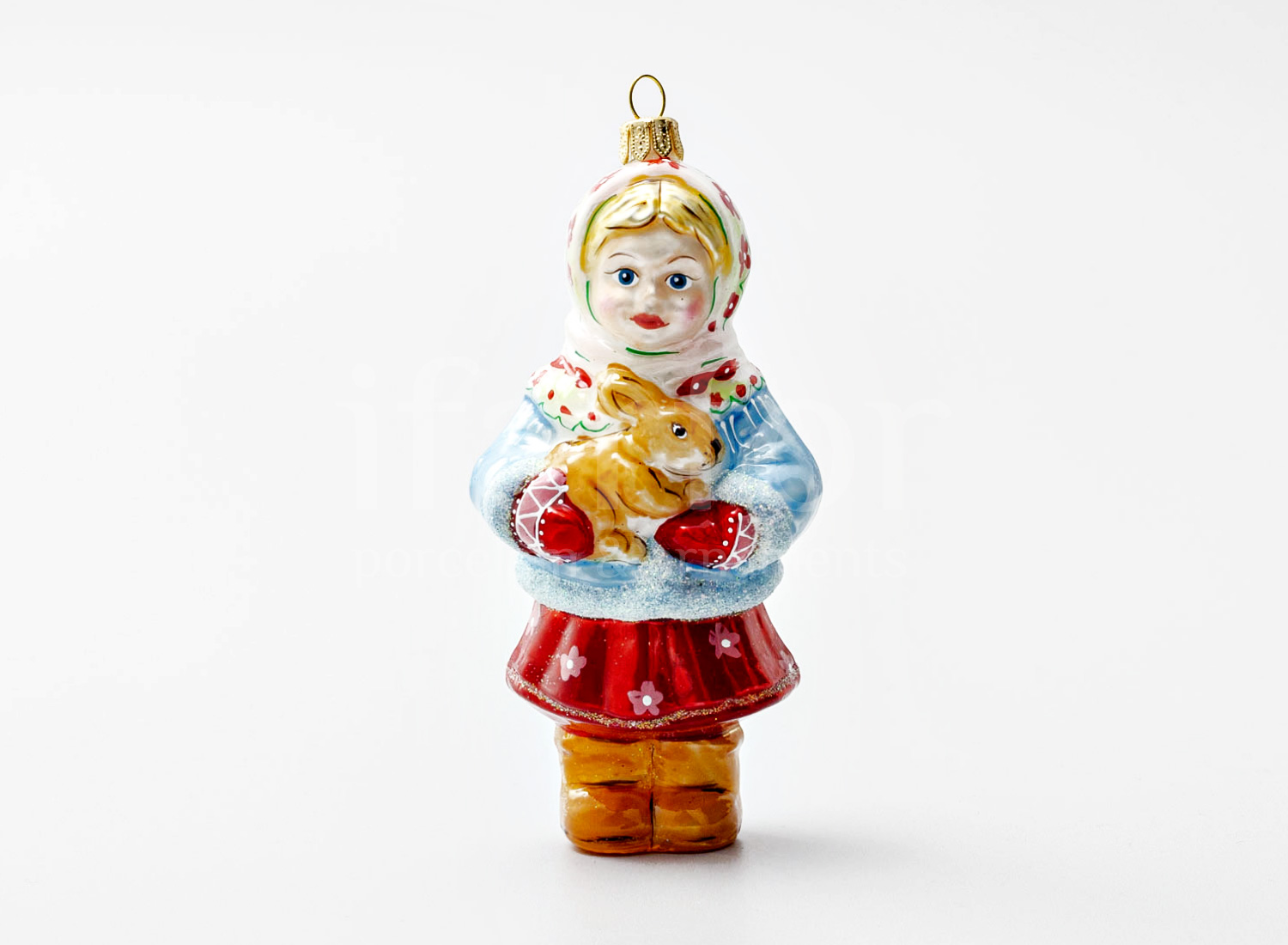 Елочная игрушка «Девочка с зайцем» Стекло. 50 x 135 мм.