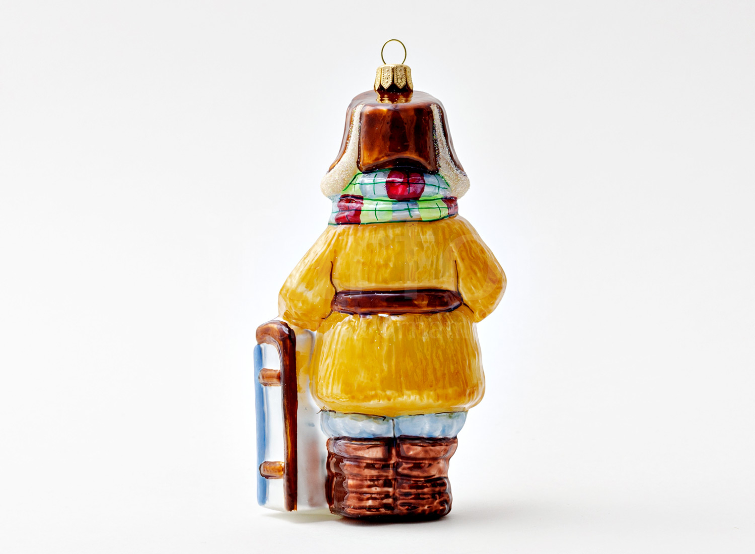 Елочная игрушка «Мальчик с санками» Стекло. 70 x 140 мм.