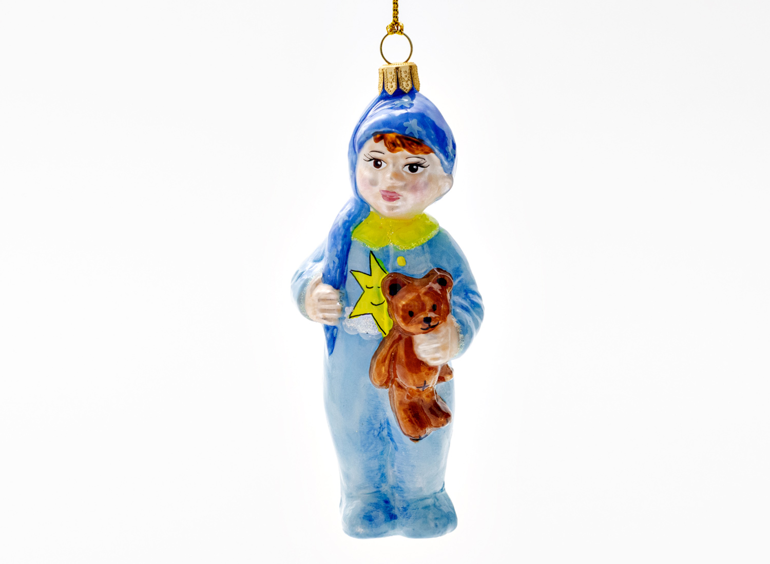 Елочная игрушка «Мальчик с плюшевым мишкой» Стекло. 55 x 130 мм.