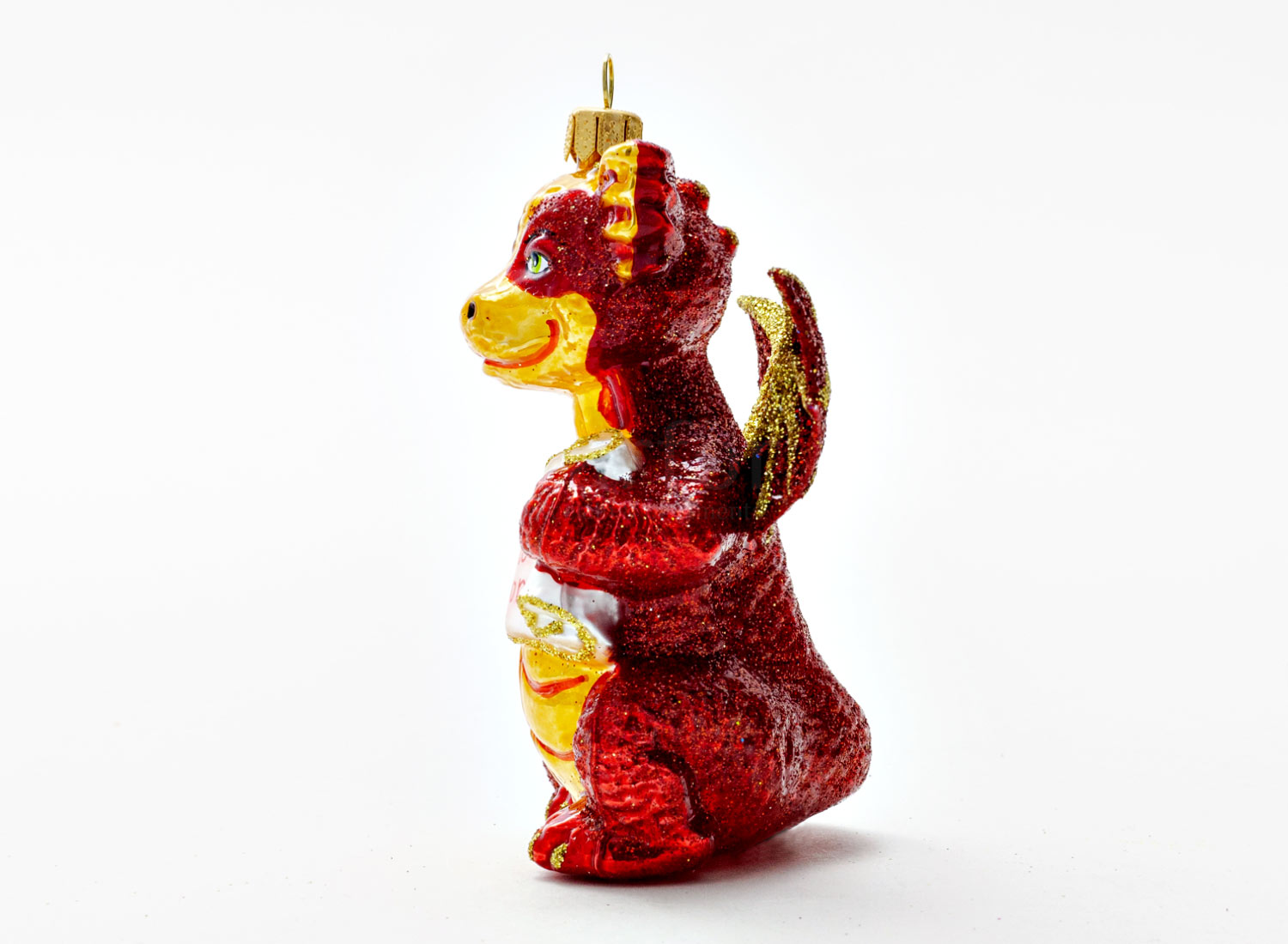 Елочная игрушка «Китайский дракон красный» Стекло. 90 x 105 мм.