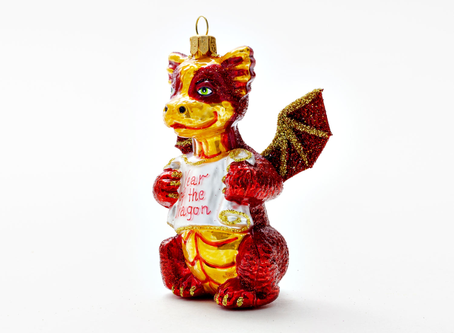 Елочная игрушка «Китайский дракон красный» Стекло. 90 x 105 мм.