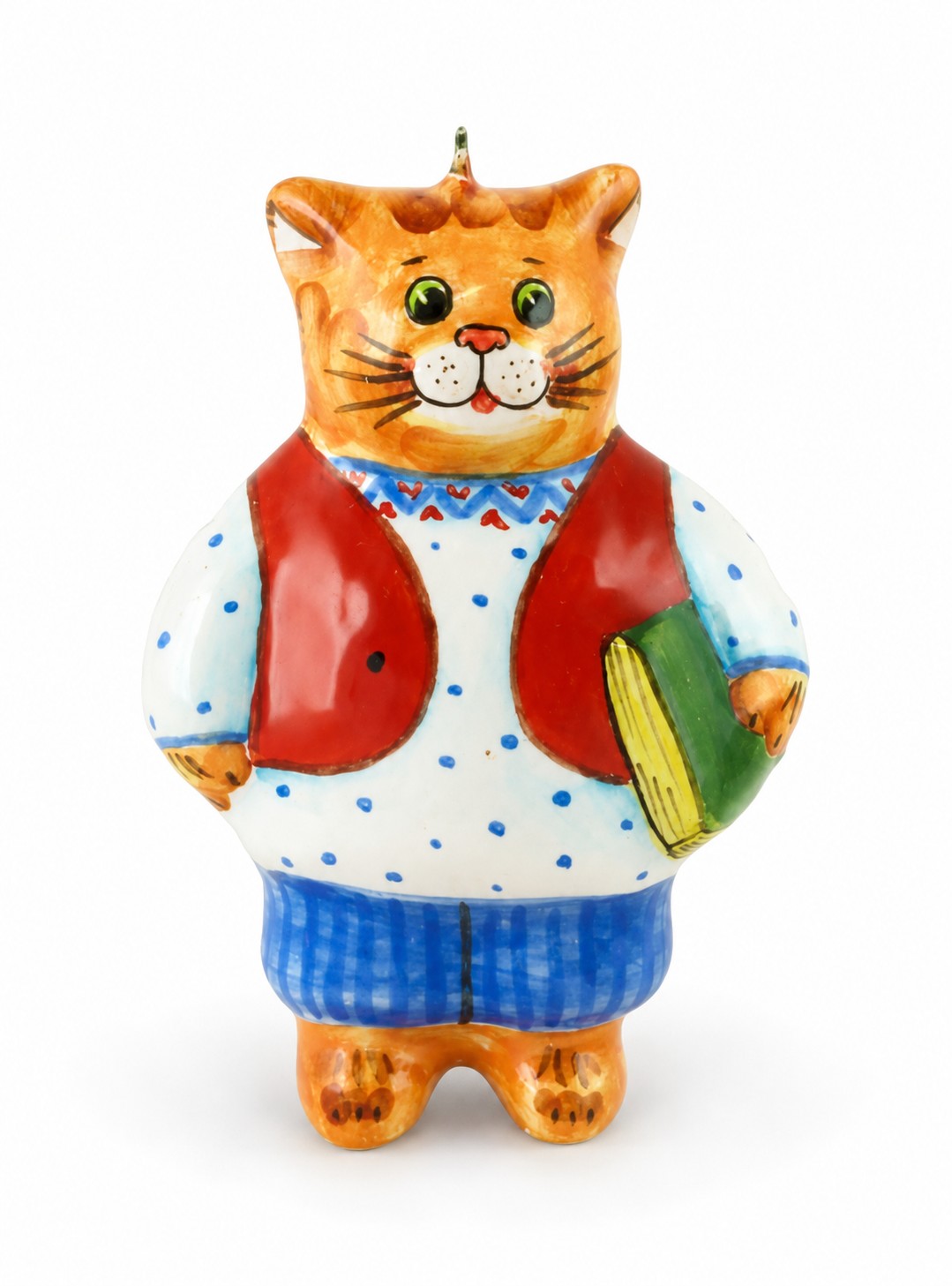 Елочная игрушка «Кот с книгой» Майолика. 63 x 40 мм.