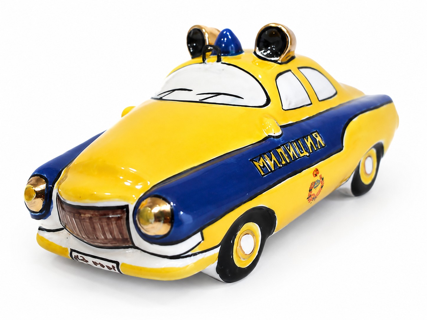 Елочная игрушка «Милицейская машина» Майолика. 75 x 35 мм.