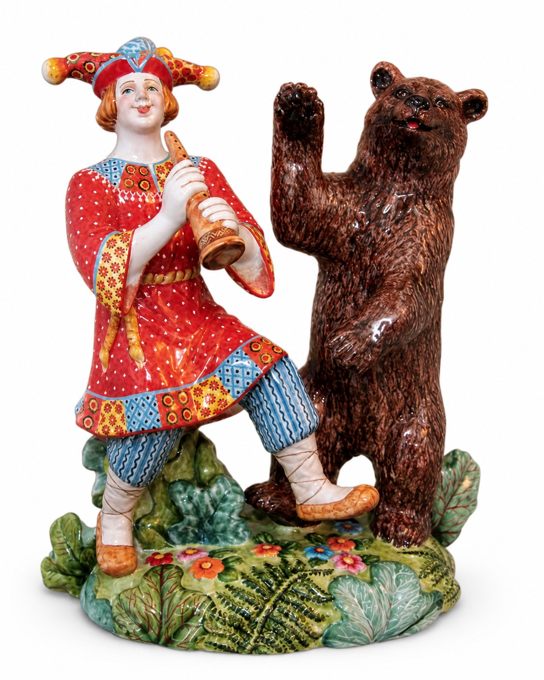 Скульптура «Скоморох с медведем» Майолика. 190 x 225 мм.
