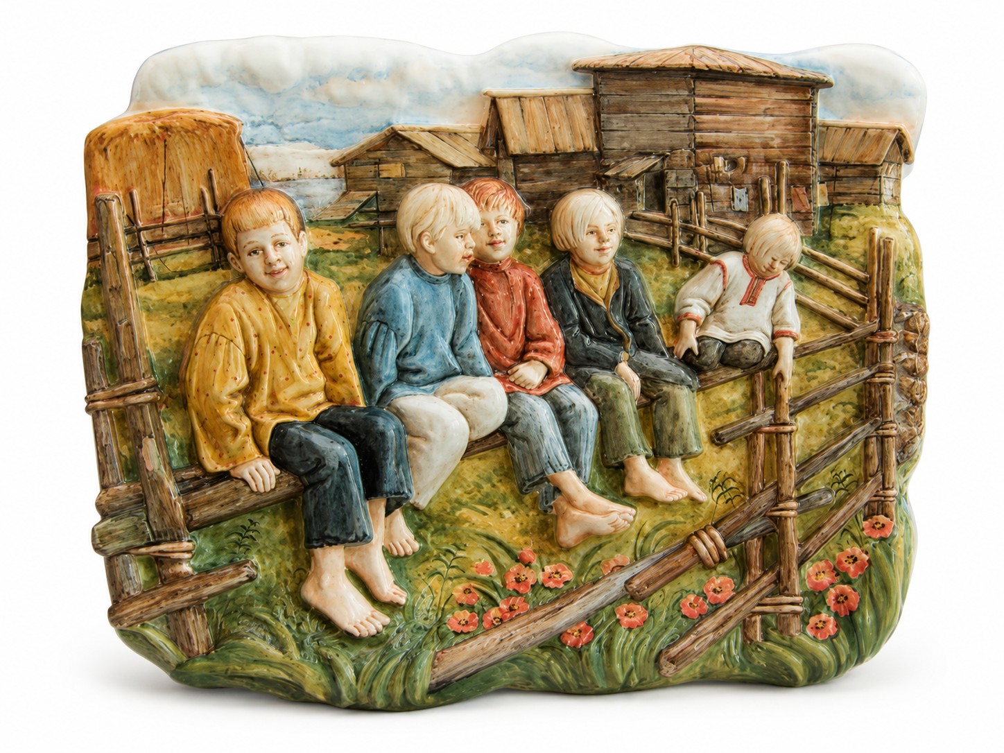 Плакетка «Рельеф Воробьи» Майолика. 345 x 435 мм.