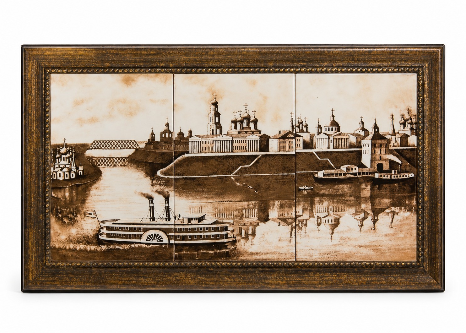 Панно из 3х плиток в багете «Ярославль ХIХ век» Майолика. 300 x 600 мм.