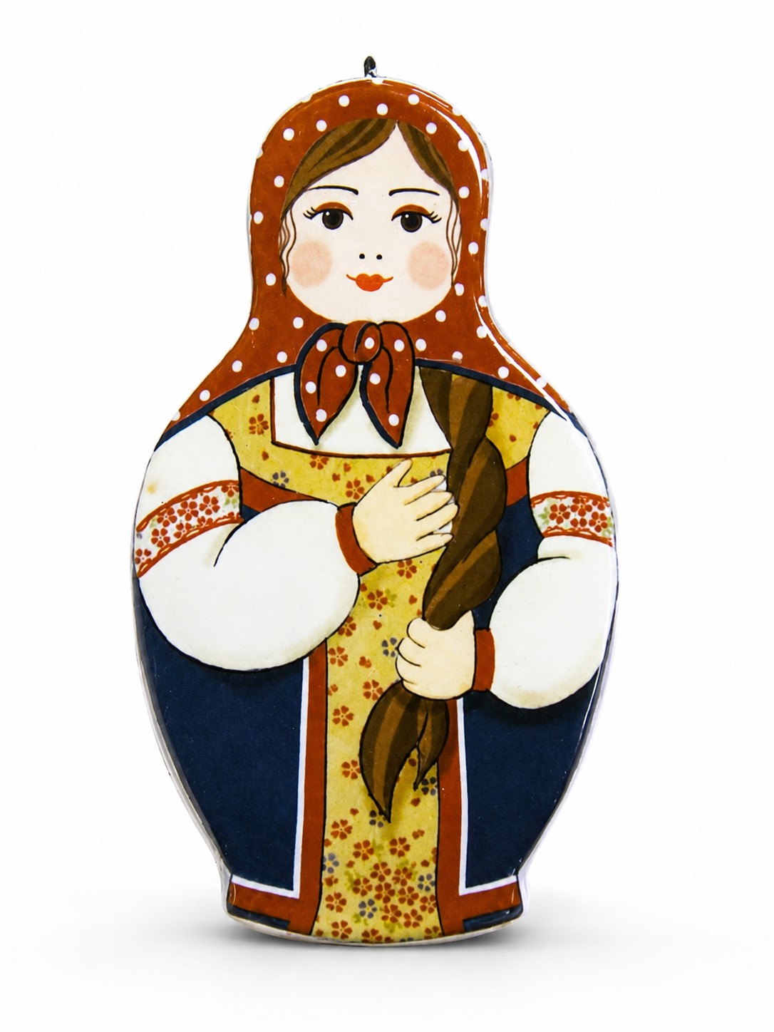 Елочная игрушка «Матрешка-девочка» Майолика. 53 x 93 мм.