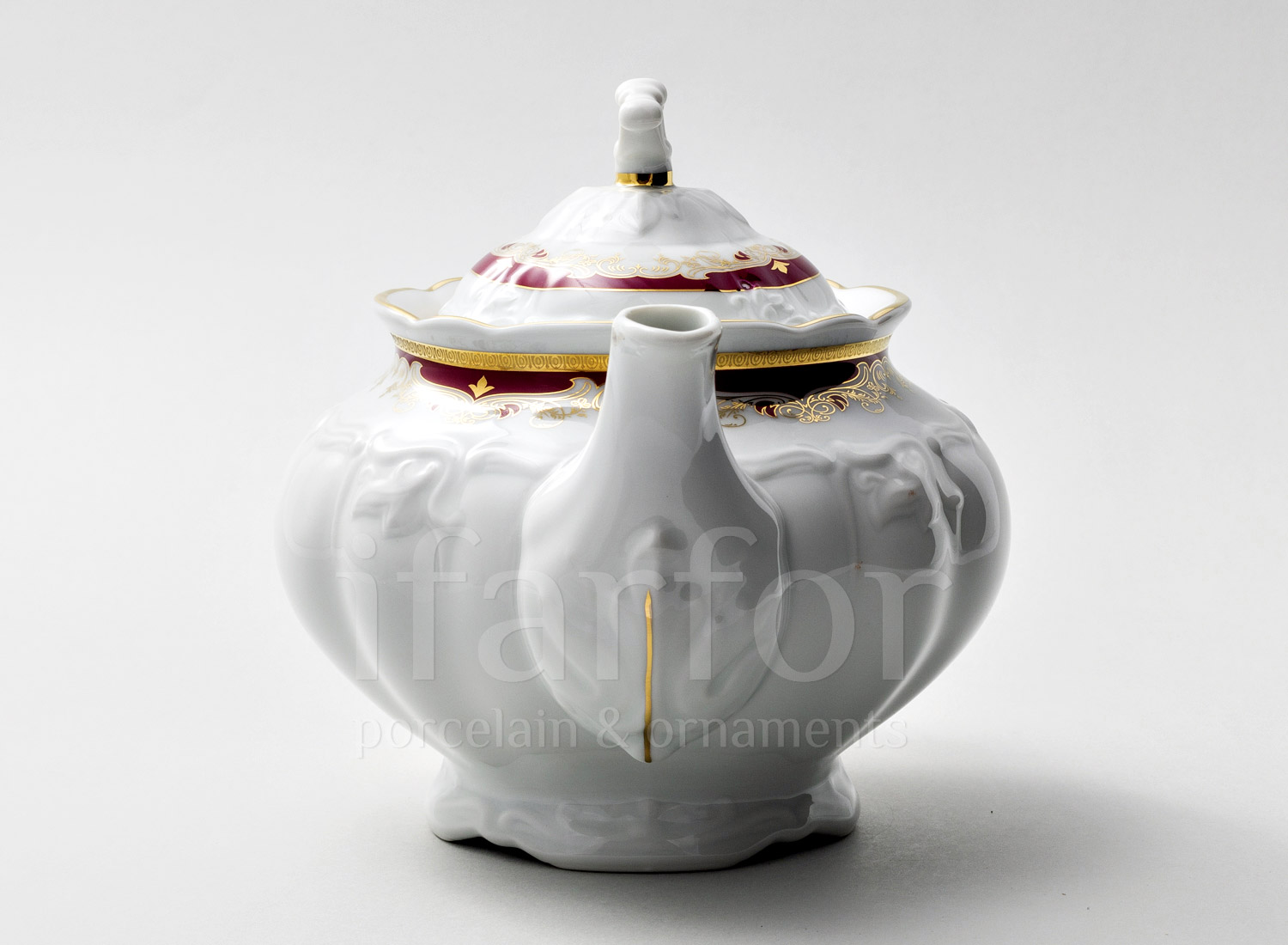 Чайник заварочный «Красная лилия» Форма: Мария Луиза. Фарфор. 1600 мл.