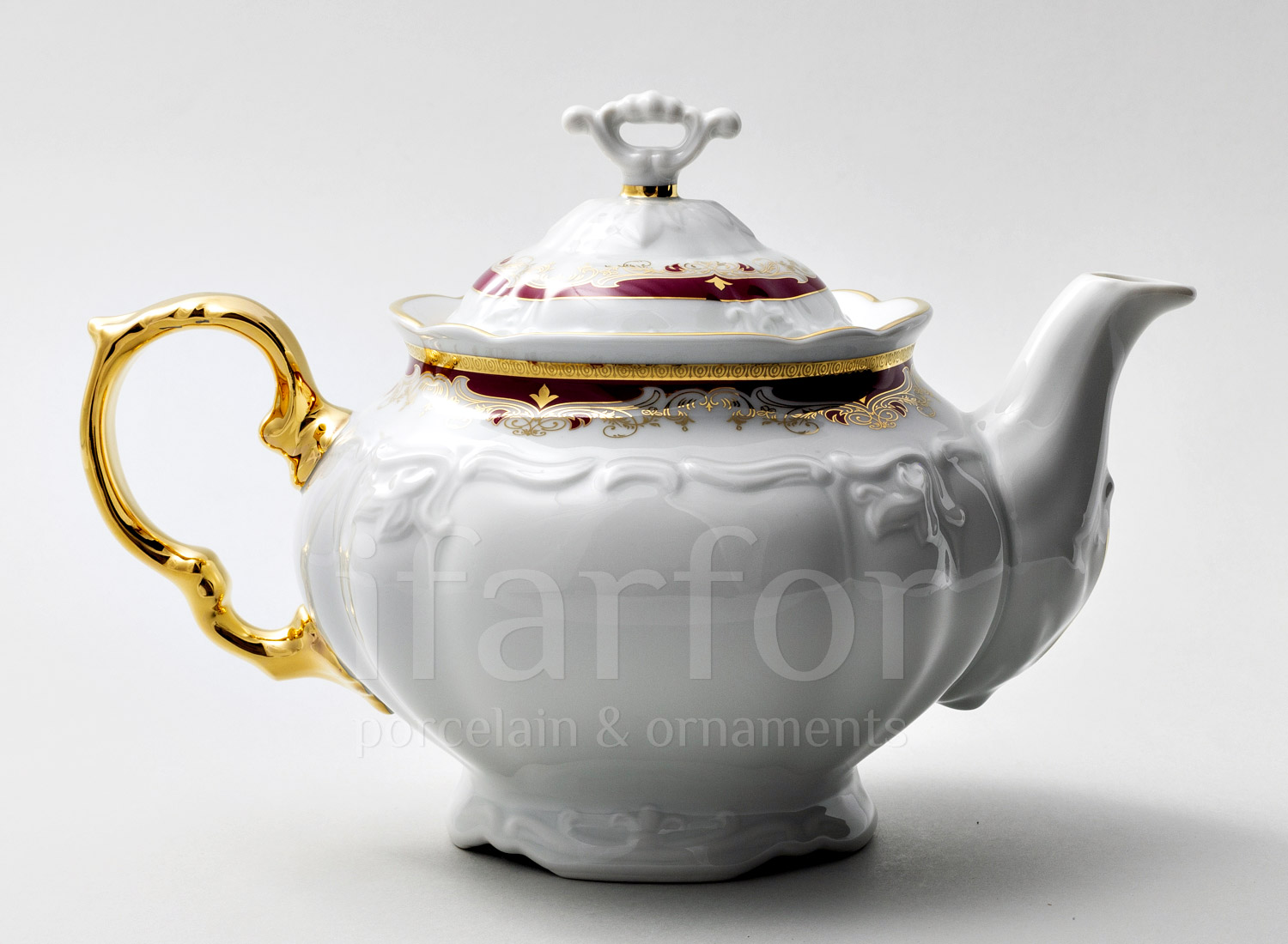 Чайник заварочный «Красная лилия» Форма: Мария Луиза. Фарфор. 1600 мл.