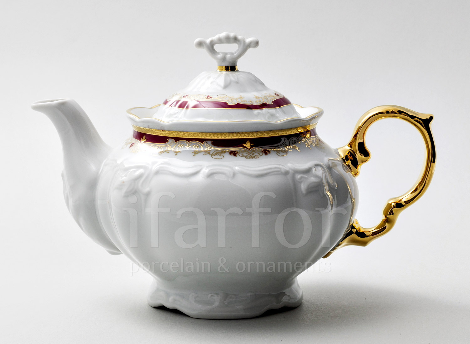 Чайник заварочный «Красная лилия» Форма: Мария Луиза. Фарфор. 1600 мл.