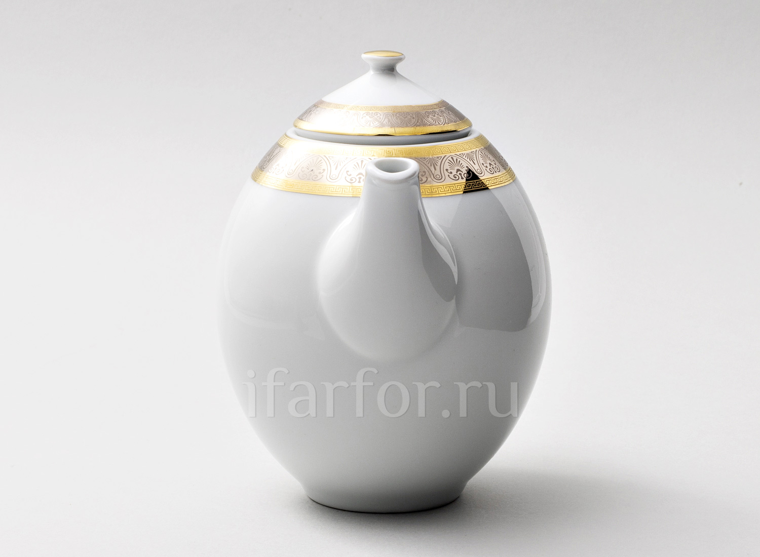 Кофейник «Широкий кант платина золото» Форма: Опал. Фарфор. 1200 мл.