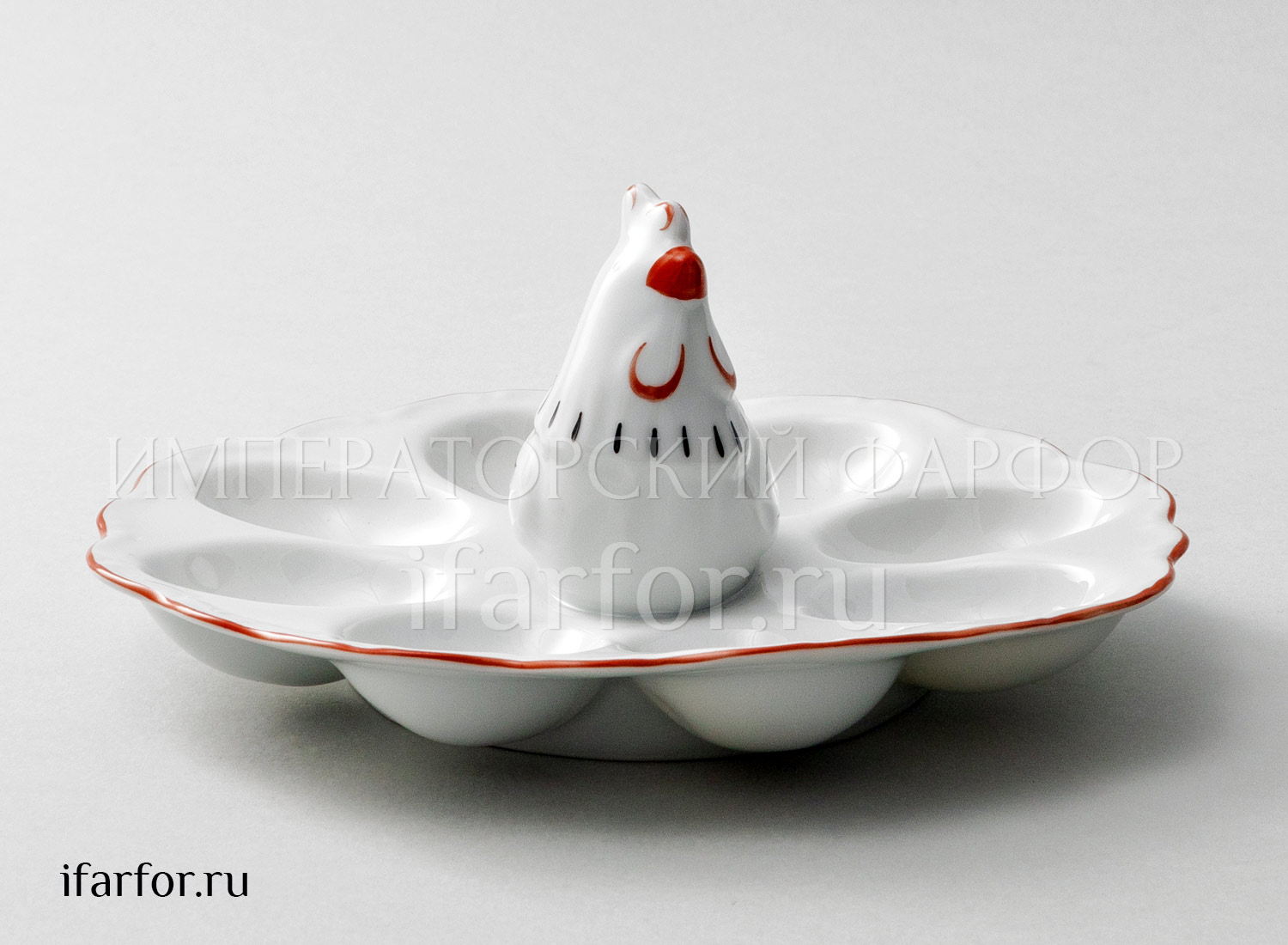 Поднос для яиц «Курица» Форма: Корона Круглый лоток на 8 яиц. Фарфор. 210 мм.