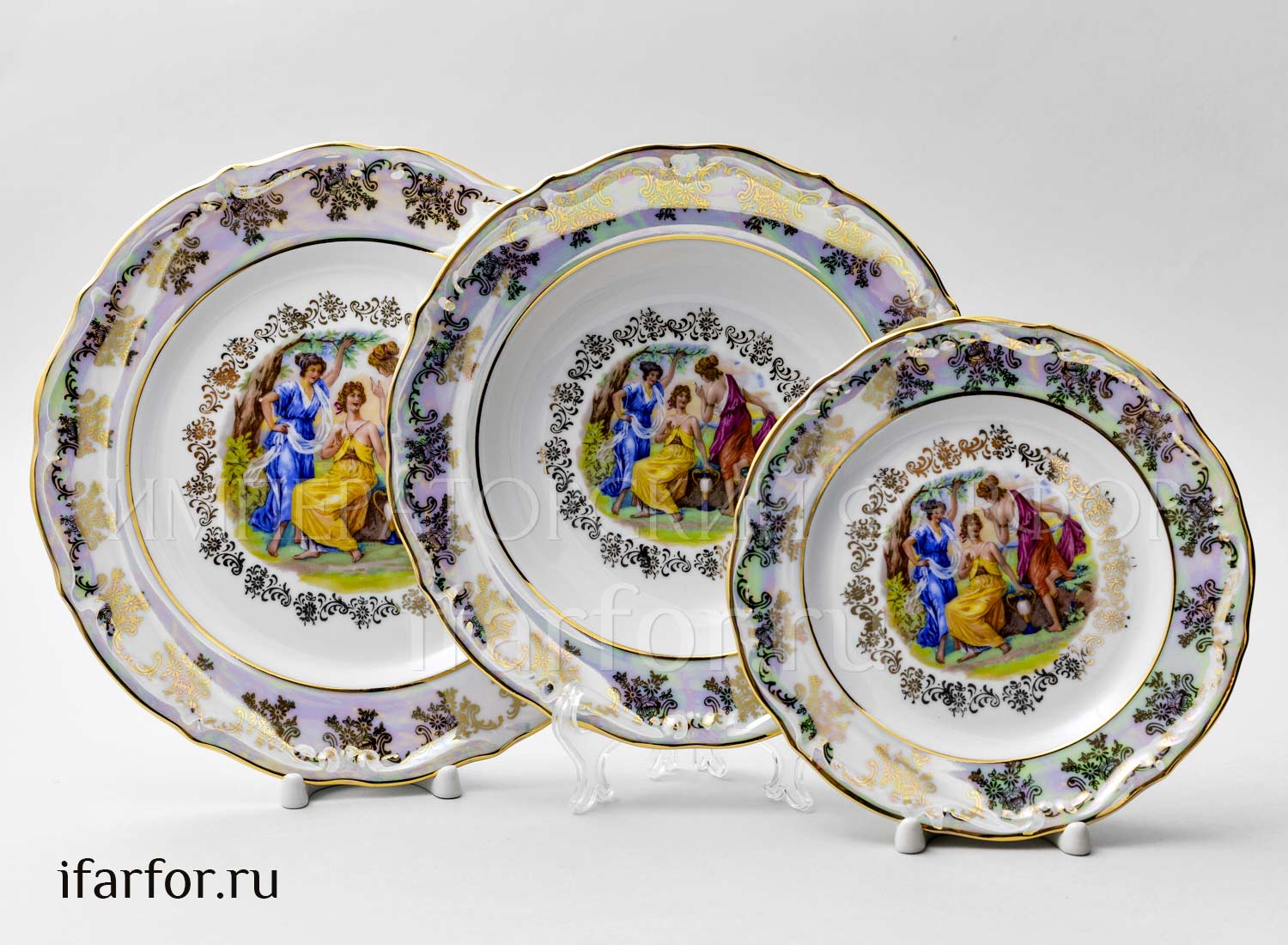 Набор тарелок столовый «Мадонна Перламутр» 6/18 Форма: Фредерика. Фарфор. 190 мм.