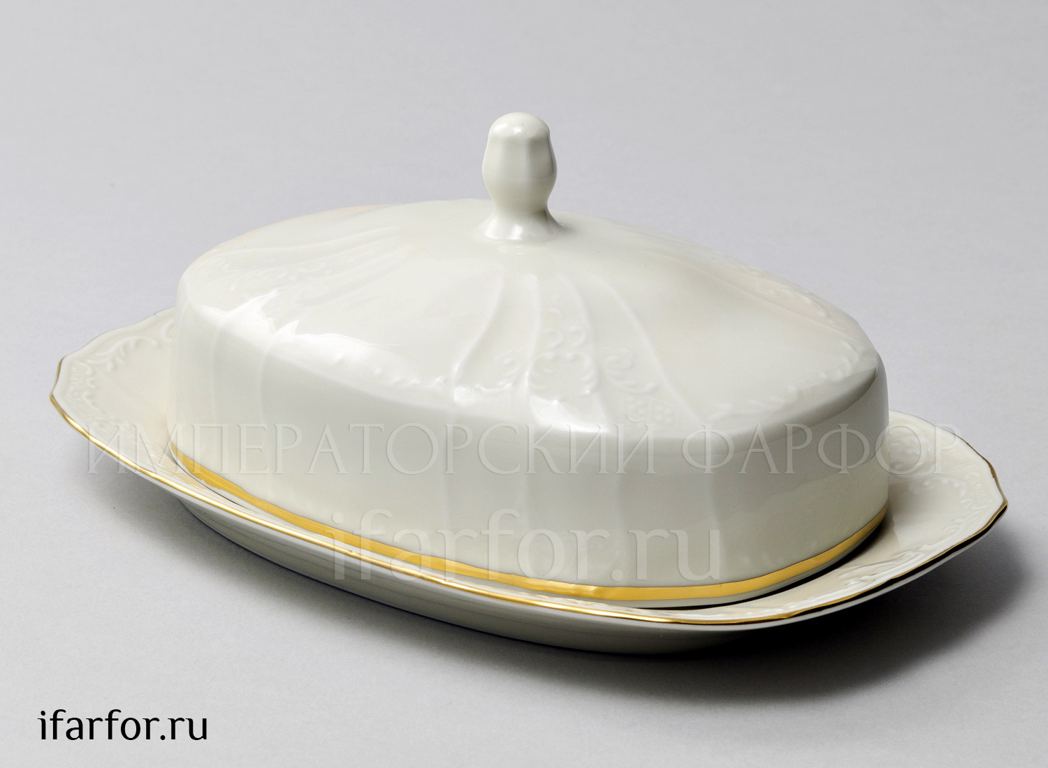 Масленка «Бернадотт Белый узор Be-Ivory» Форма: Бернадотт. Фарфор. 215 x 145 x 95 мм.