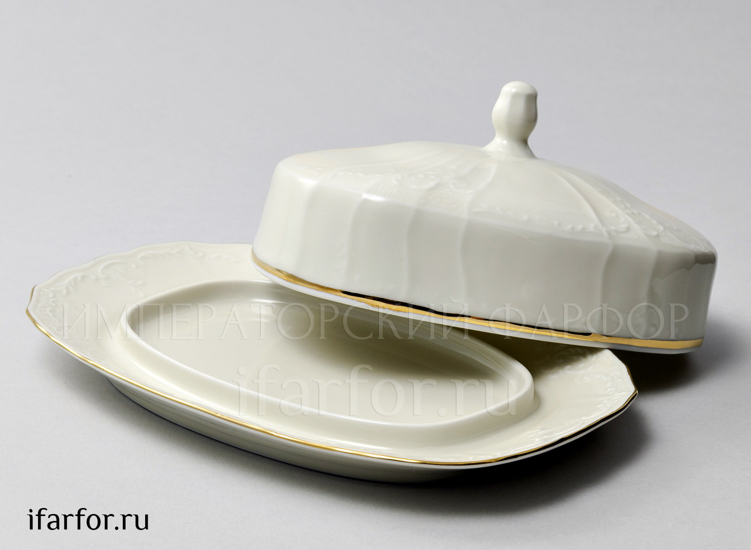 Масленка «Бернадотт Белый узор Be-Ivory» Форма: Бернадотт. Фарфор. 215 x 145 x 95 мм.