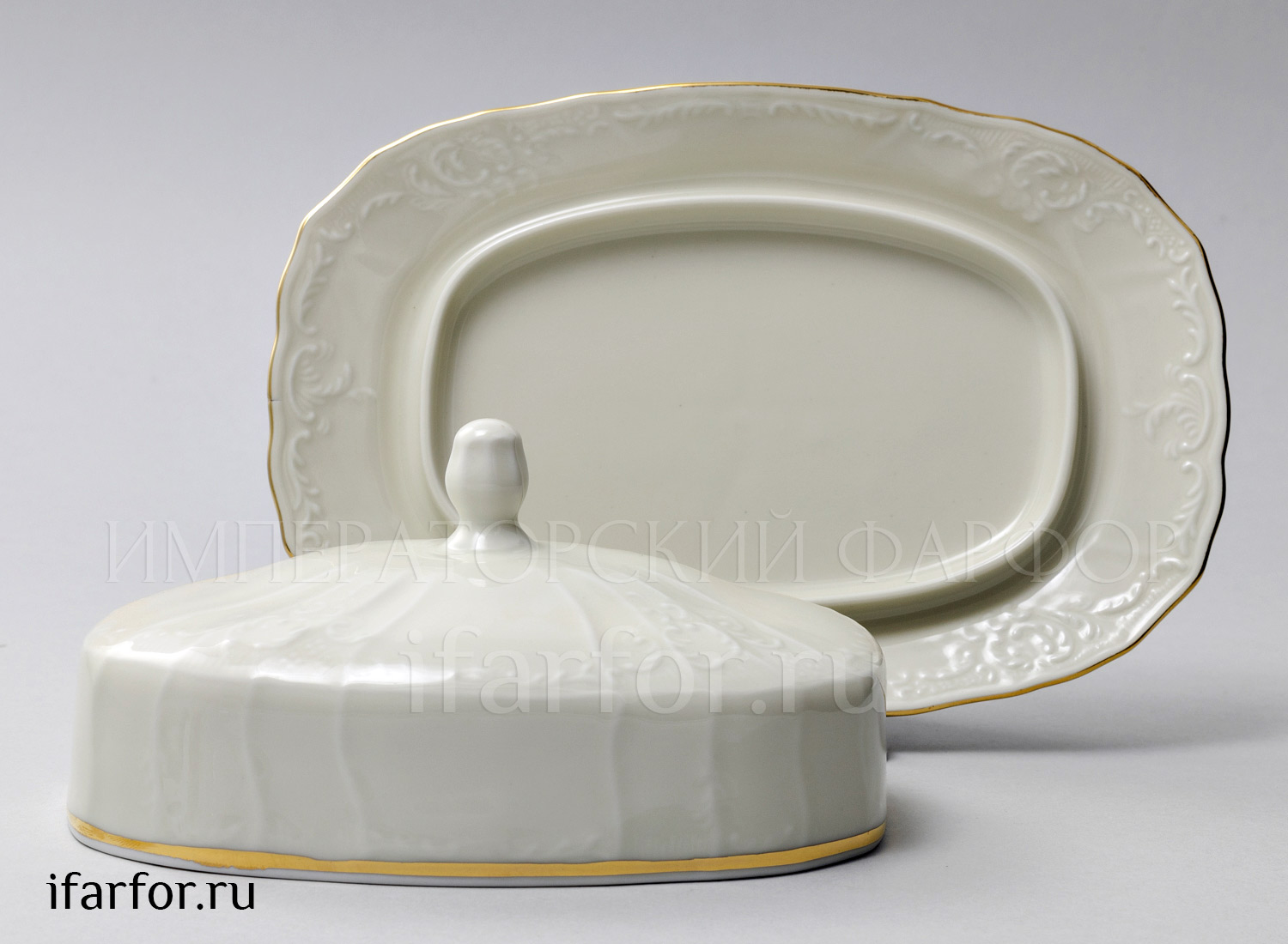 Масленка «Бернадотт Белый узор Be-Ivory» Форма: Бернадотт. Фарфор. 215 x 145 x 95 мм.