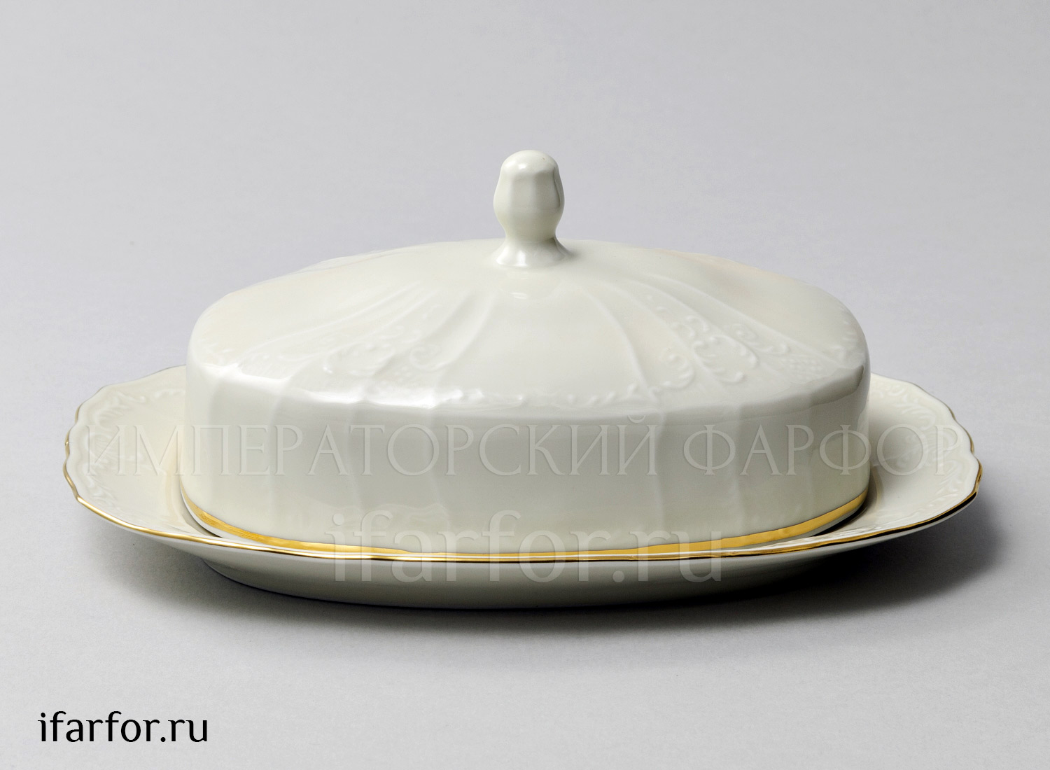 Масленка «Бернадотт Белый узор Be-Ivory» Форма: Бернадотт. Фарфор. 215 x 145 x 95 мм.
