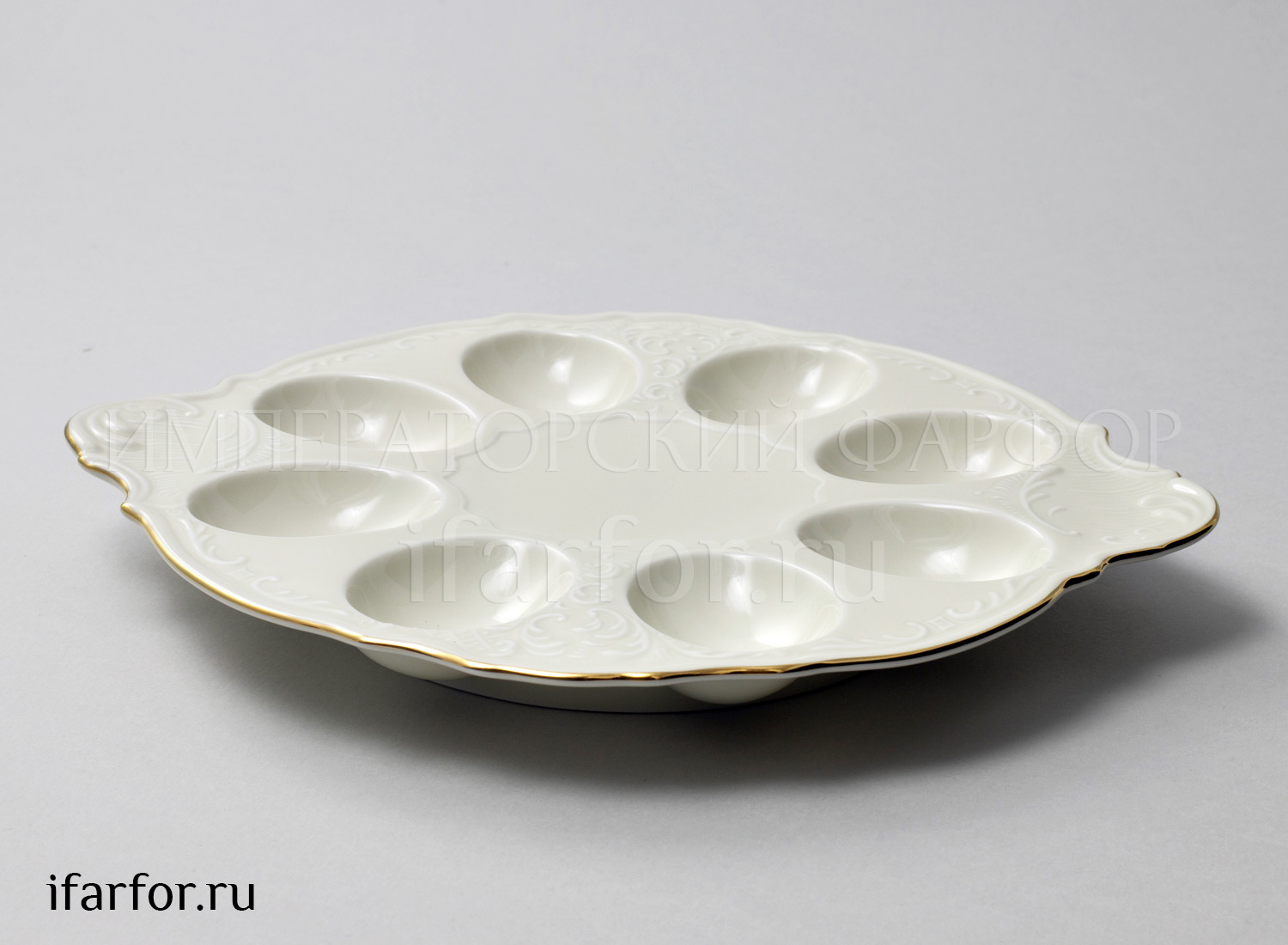 Поднос для яиц «Бернадотт Белый узор Be-Ivory» Форма: Бернадотт. Фарфор. 250 мм.
