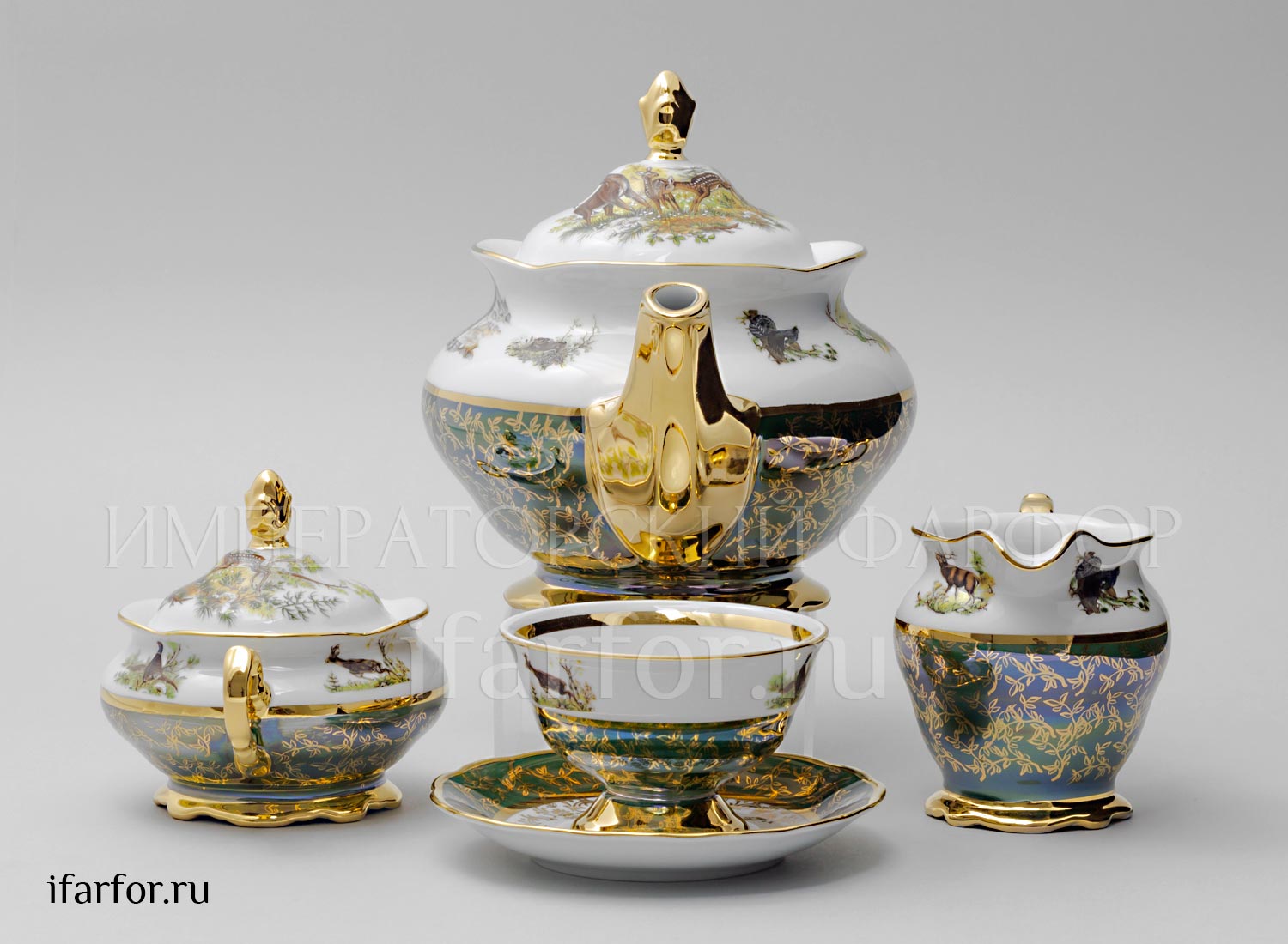 Сервиз чайный «Охота Зеленая» 6/17 Форма: STERNE PORCELAN. Фарфор