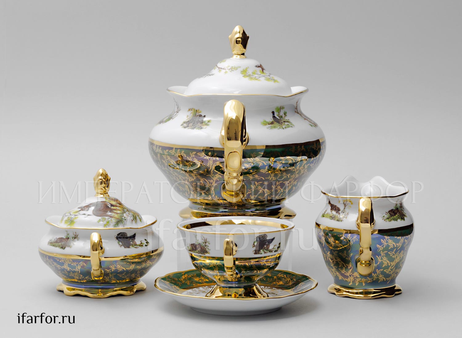 Сервиз чайный «Охота Зеленая» 6/17 Форма: STERNE PORCELAN. Фарфор