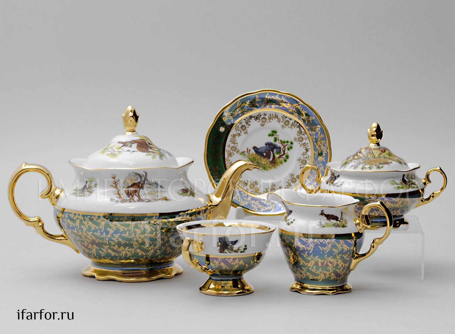 Сервиз чайный «Охота Зеленая» 6/17 Форма: STERNE PORCELAN. Фарфор
