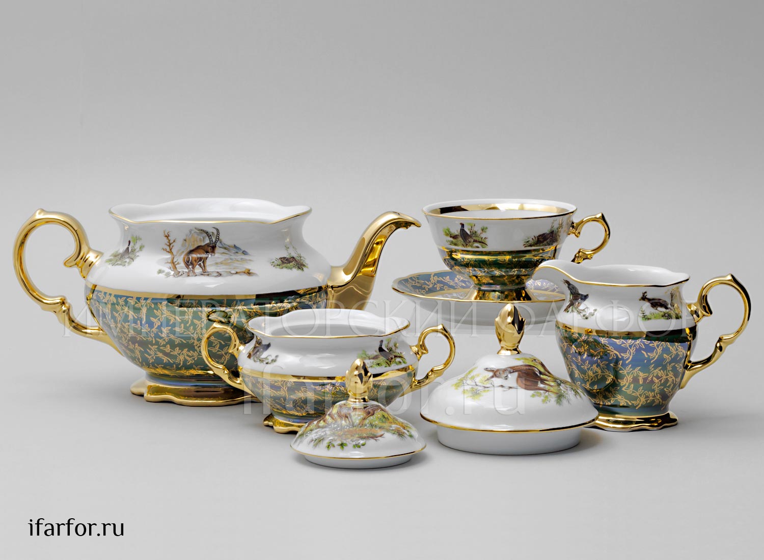 Сервиз чайный «Охота Зеленая» 6/17 Форма: STERNE PORCELAN. Фарфор
