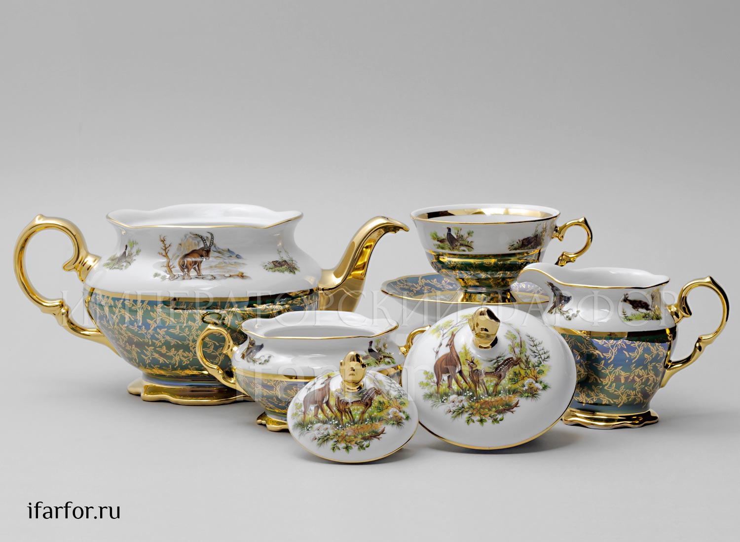 Сервиз чайный «Охота Зеленая» 6/17 Форма: STERNE PORCELAN. Фарфор