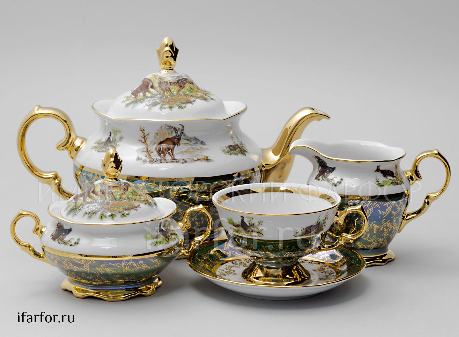Сервиз чайный «Охота Зеленая» 6/17 Форма: STERNE PORCELAN. Фарфор