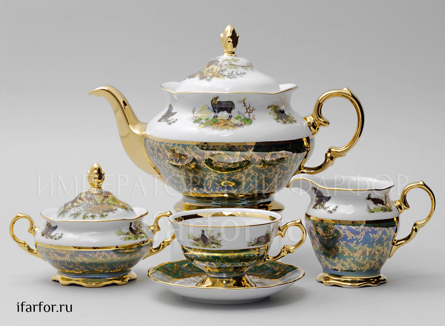 Сервиз чайный «Охота Зеленая» 6/17 Форма: STERNE PORCELAN. Фарфор