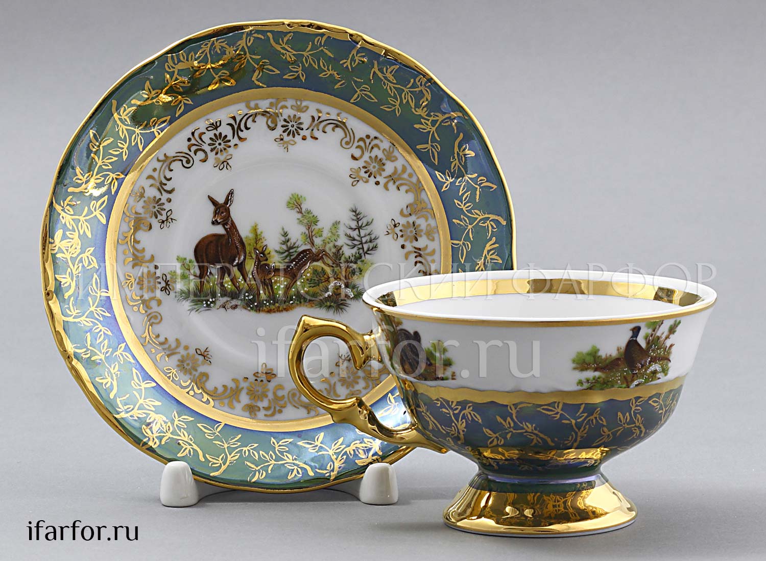 Набор чашек с блюдцами «Охота Зеленая» 6/12 Форма: STERNE PORCELAN. Фарфор. 220 мл.