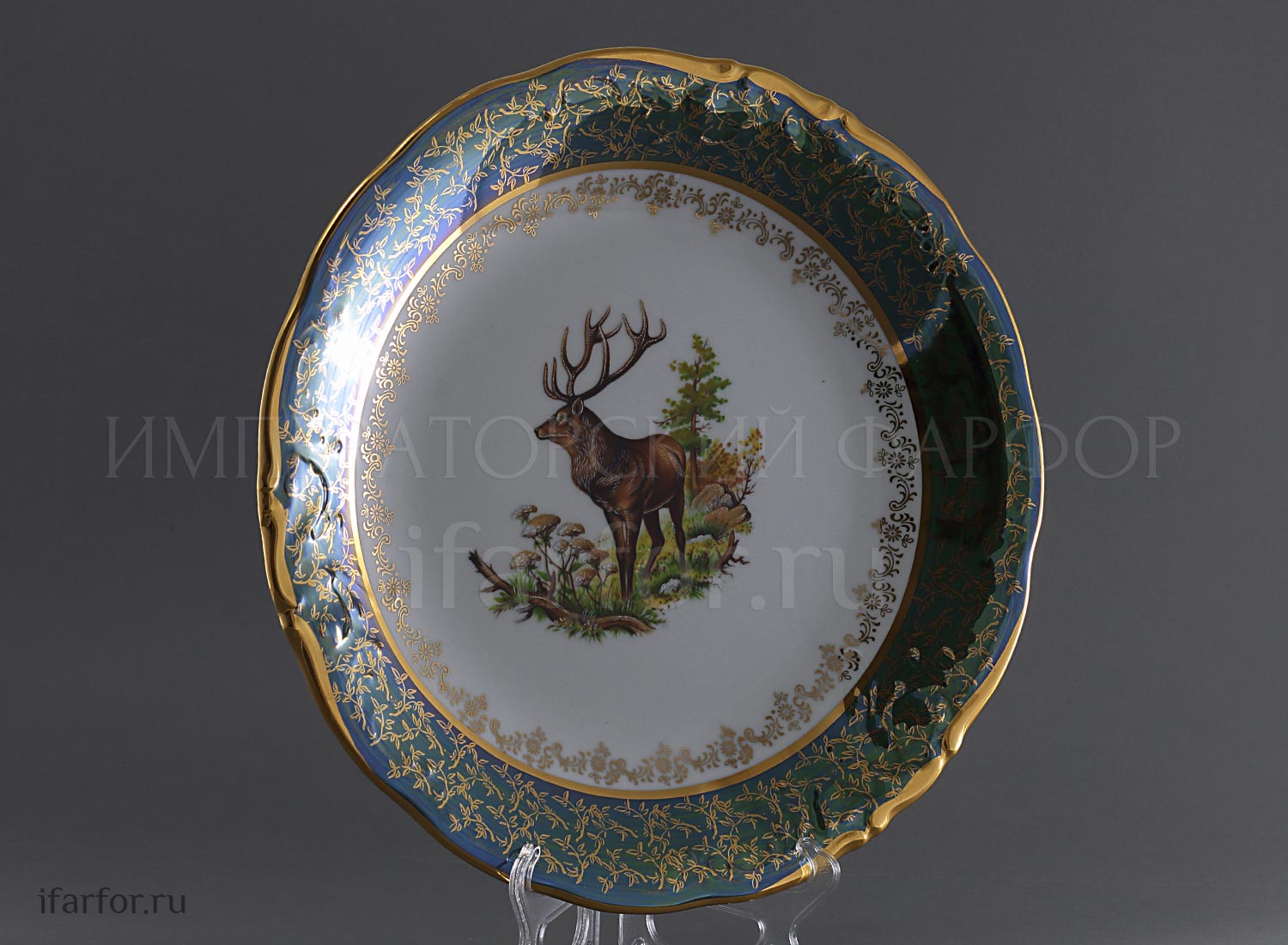 Блюдо круглое «Охота Зеленая» Форма: STERNE PORCELAN. Фарфор. 300 мм.