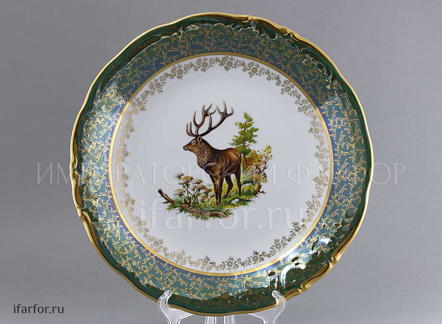 Блюдо круглое «Охота Зеленая» Форма: STERNE PORCELAN. Фарфор. 300 мм.