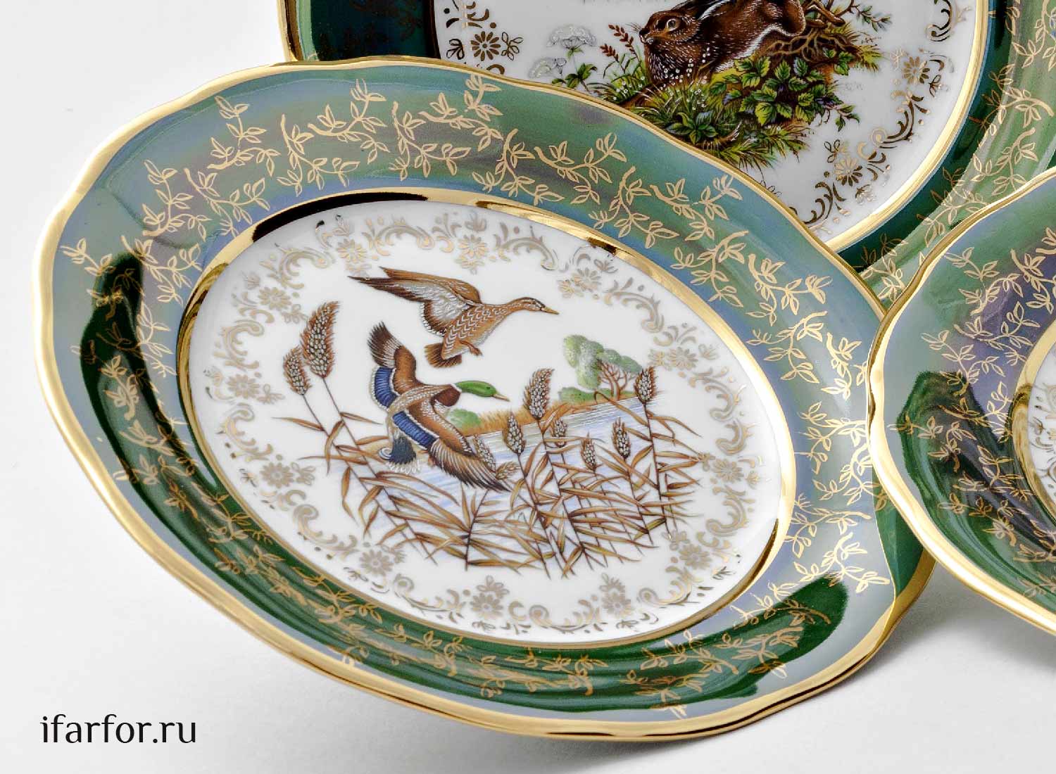 Набор тарелок столовый «Охота Зеленая» 6/6 Форма: STERNE PORCELAN. Фарфор. 190 мм.