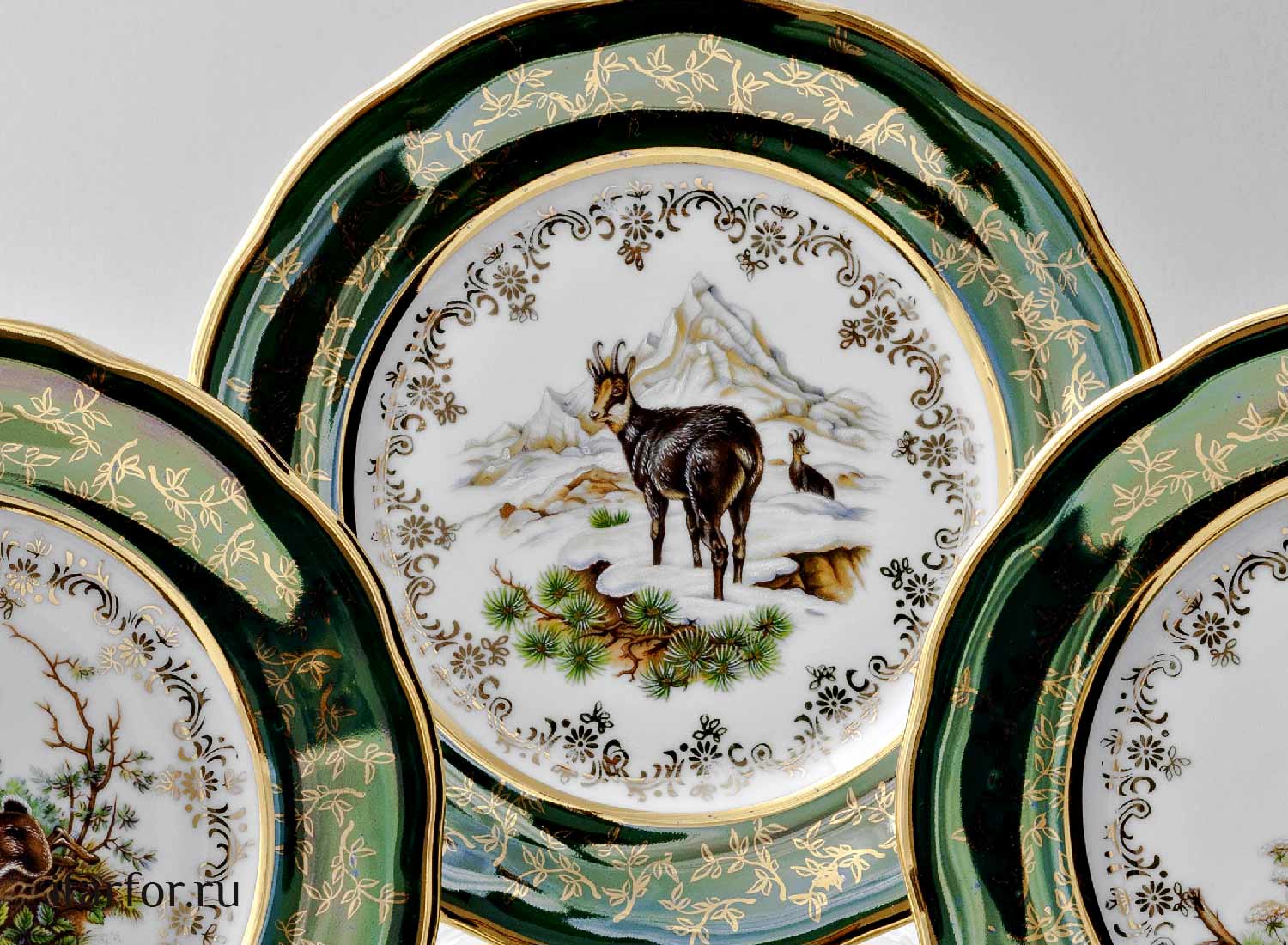 Набор тарелок столовый «Охота Зеленая» 6/6 Форма: STERNE PORCELAN. Фарфор. 190 мм.