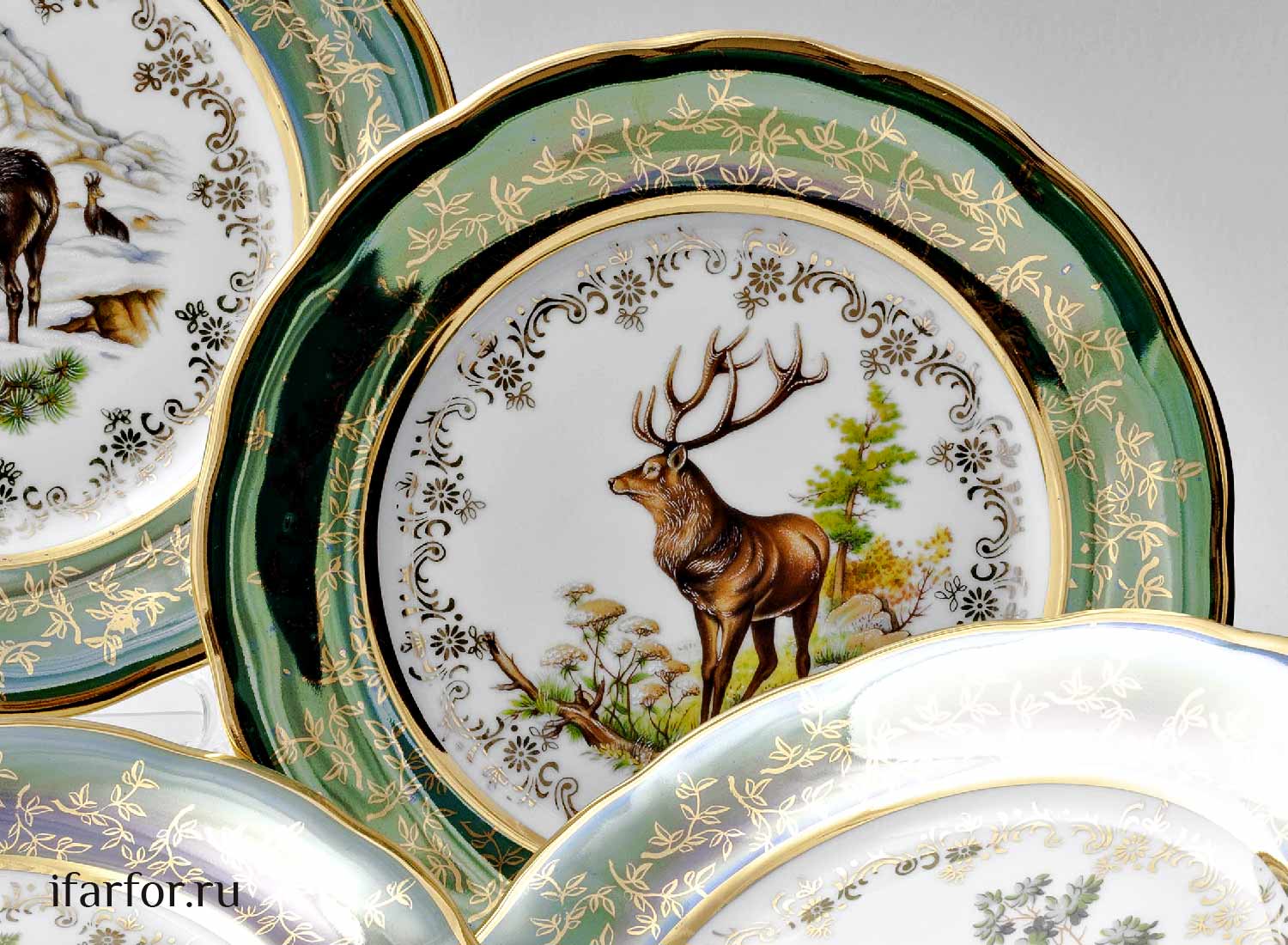 Набор тарелок столовый «Охота Зеленая» 6/6 Форма: STERNE PORCELAN. Фарфор. 190 мм.