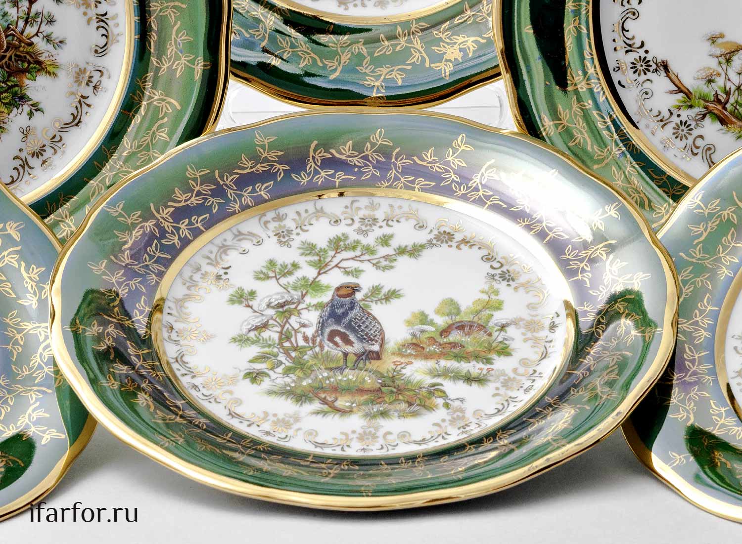 Набор тарелок столовый «Охота Зеленая» 6/6 Форма: STERNE PORCELAN. Фарфор. 190 мм.